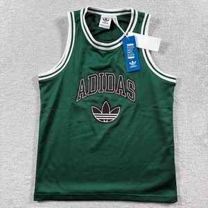 Adidas Jersey Tank Top Boys Medium Green Trefoil Logo Mesh Lined Round Neck